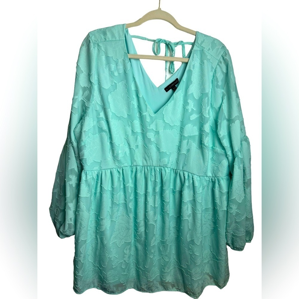 Lane Bryant Floral Embossed Peplum Top Blouse Sz 18/20‎ Sea Green Womens Flowy